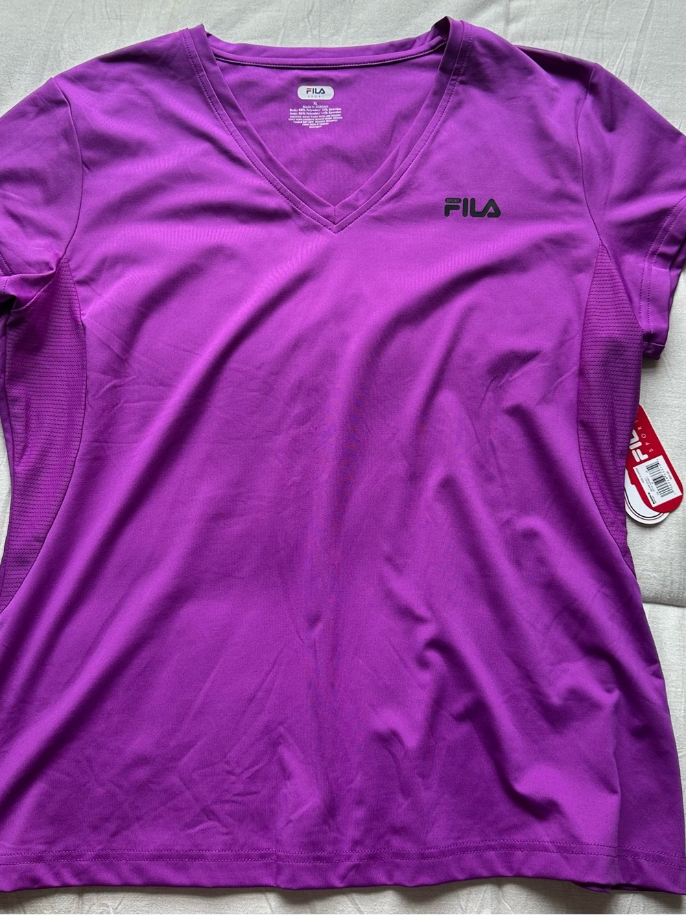 FILA Women's V-Neck Athletic Tee in Bright Purple